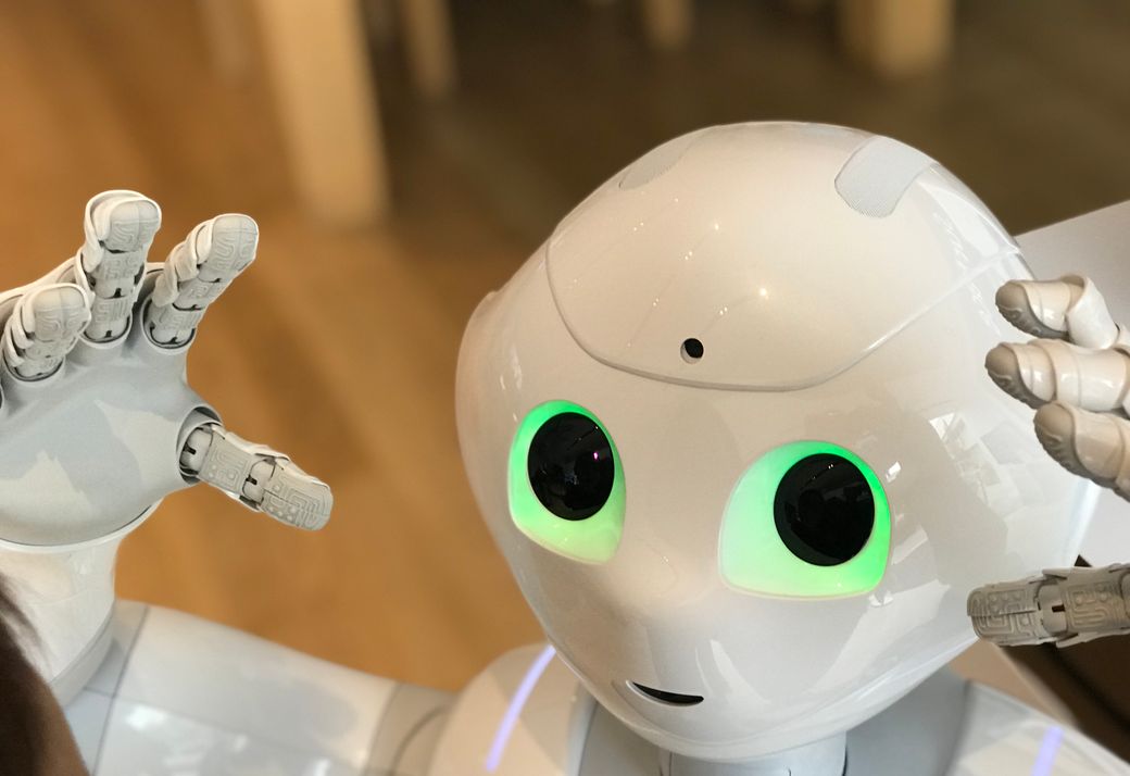 Close up of a white artificial intelligence robot